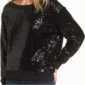 Ella‎ Moss Black Tonal All Over Sequin Crew Neck Sweatshirt